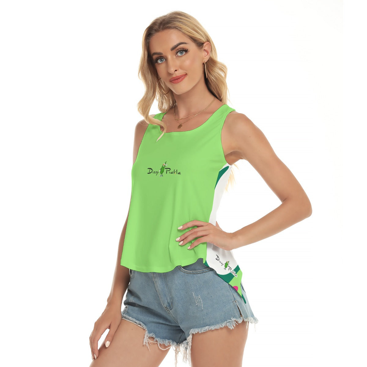 Dizzy Pickle Penny PG Lime Green Swirls Women's Pickleball Open-Backed Sleeveless Tank Top