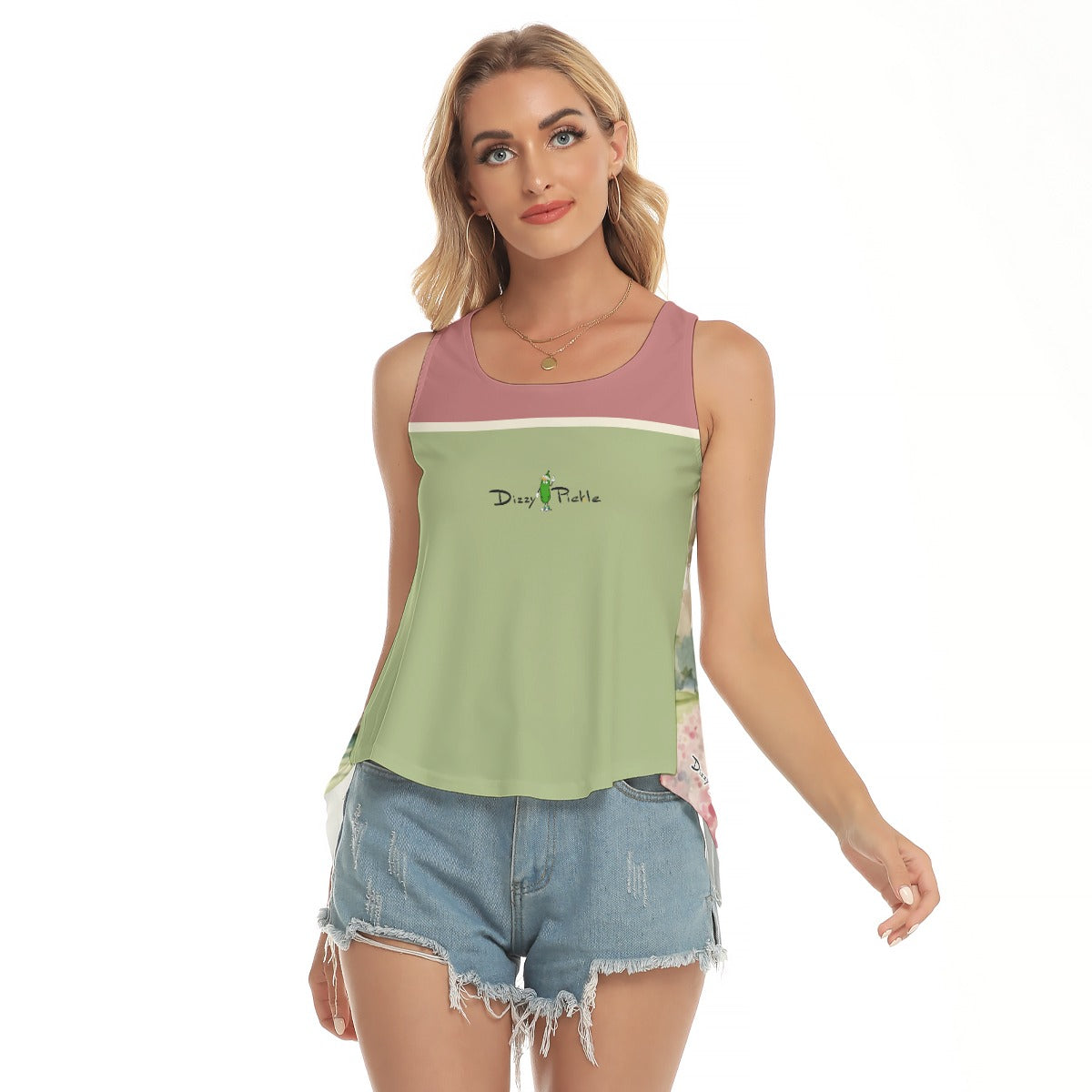 Dizzy Pickle Springtime in Augusta Limited Edition Sage Women's Open-Backed Sleeveless Tank Top