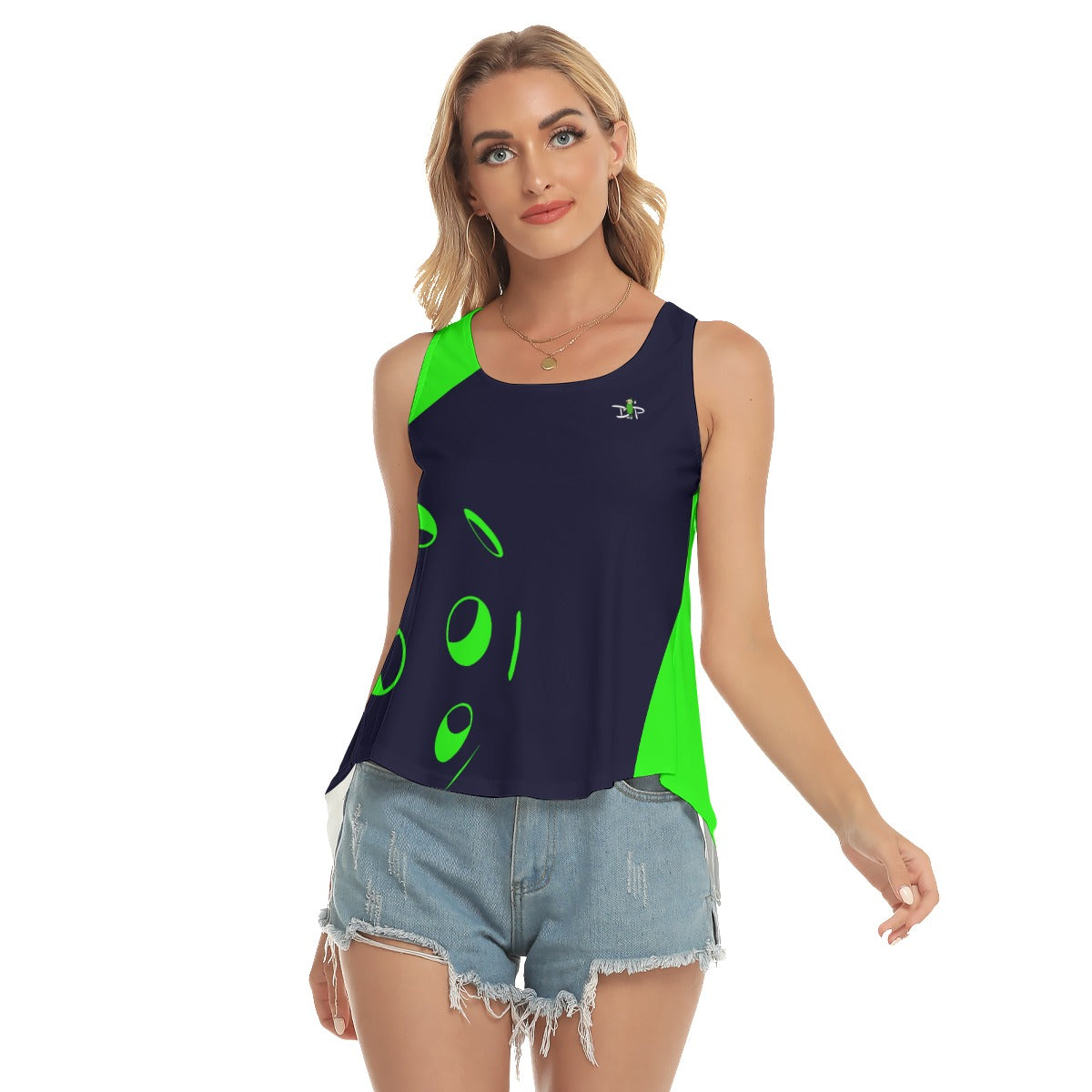 Lisa - Navy Blue - Ball - Pickleball Open-Backed Tank Top by Dizzy Pickle