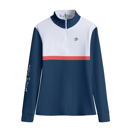 Van - Navy Blue/Coral - Women's Quarter Zip Long Sleeve Casual Pullover by Dizzy Pickle