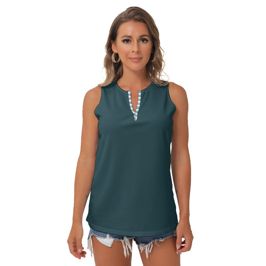 Heidi - TW - Dark Teal - Women's Pickleball Sleeveless V-Neck Top by Dizzy Pickle