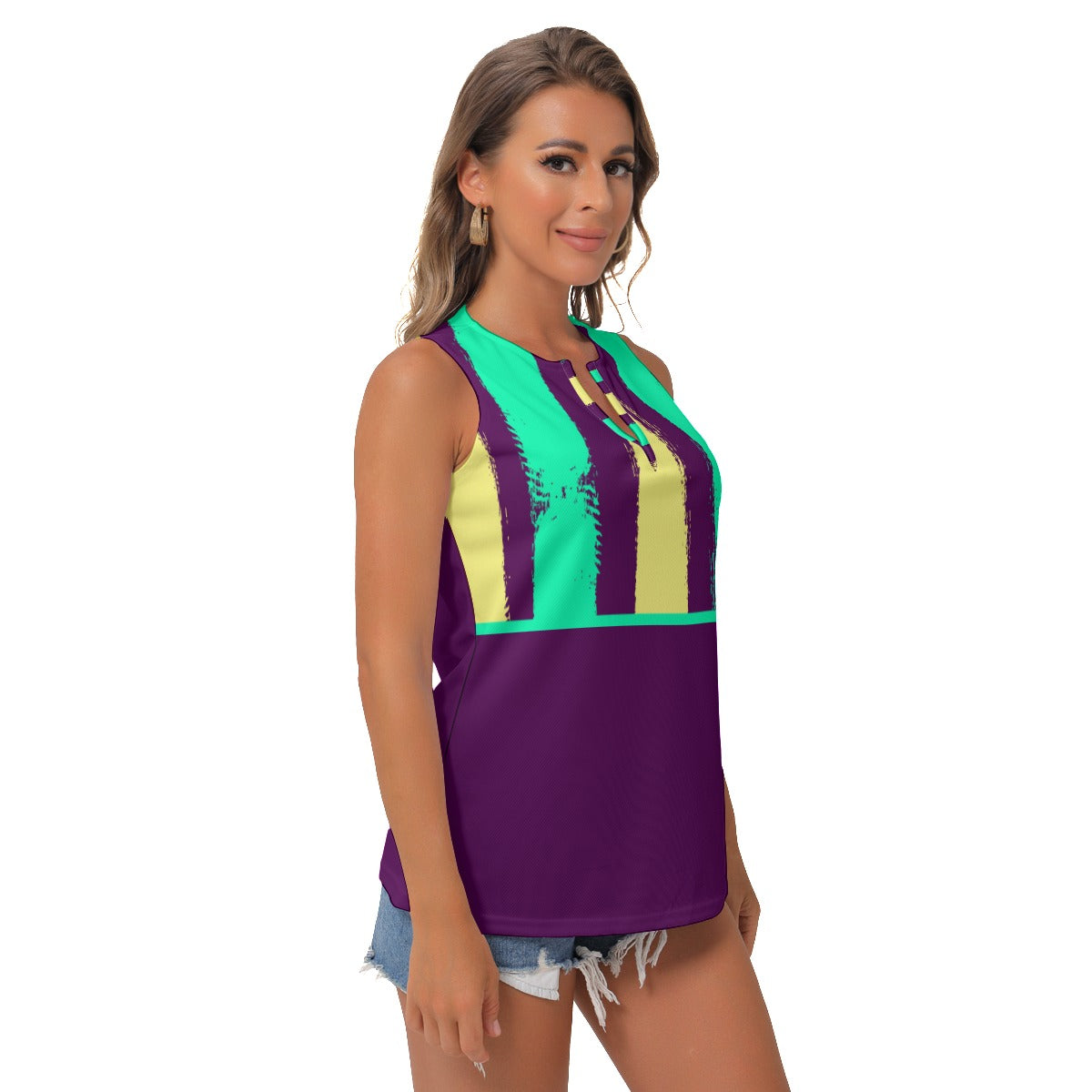 Dizzy Pickle Charlotte Stripes Plum Women's Pickleball Sleeveless V-neck Top