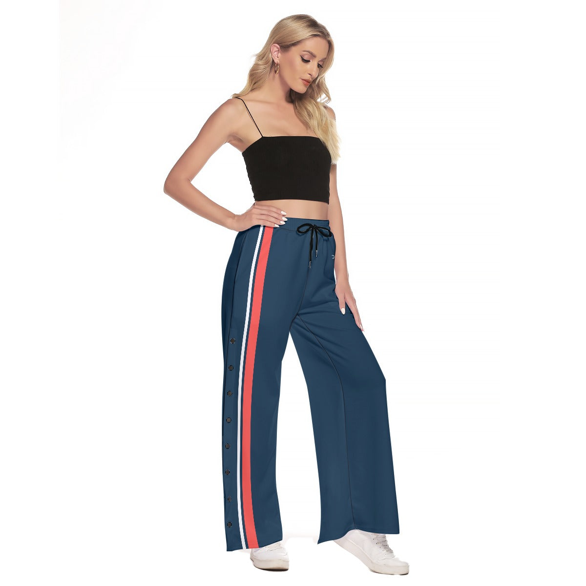 Van - Navy Blue - Race Stripes - Women's Side-Slit Pants by Dizzy Pickle