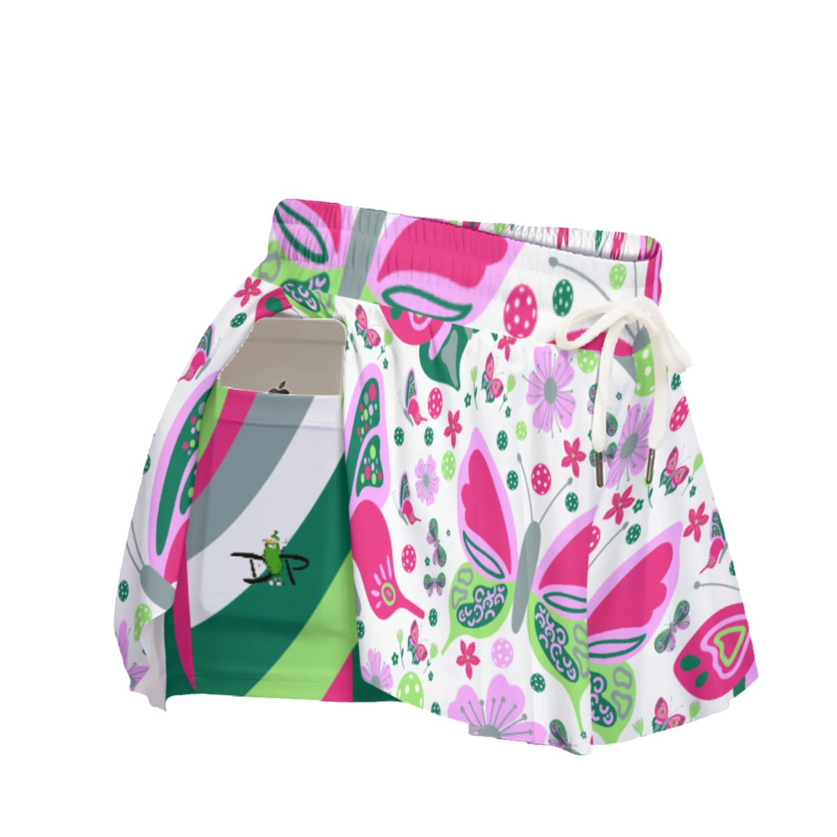 Penny - Butterflies - Pink/Green - Pickleball Women's Sport Culottes with Pockets by Dizzy Pickle