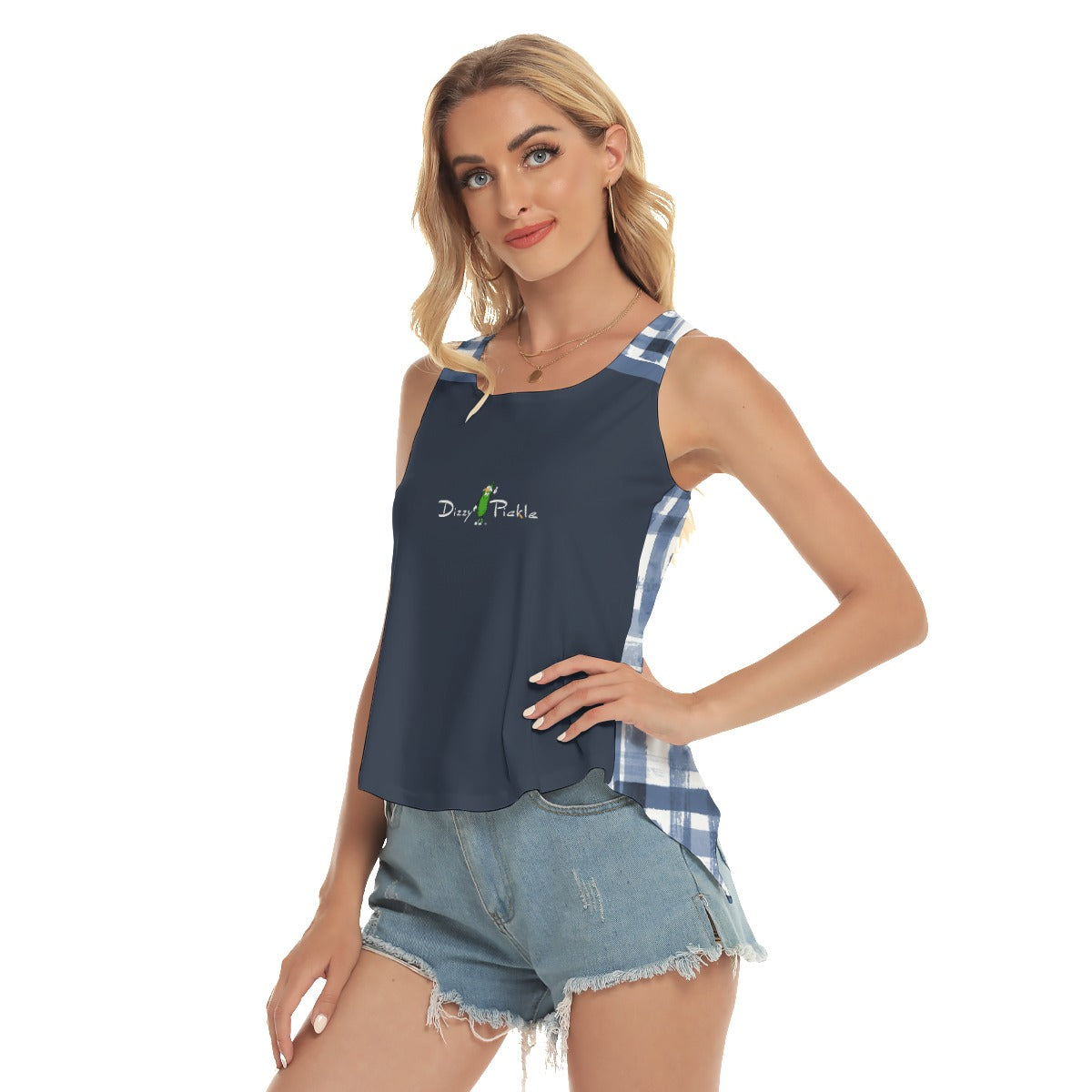 Dizzy Pickle Heidi BW Dark Blue/Weave Women's Pickleball Open-Backed Tank Top