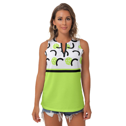 Dizzy Pickle Believe White Green Women's Pickleball Sleeveless V-Neck Top