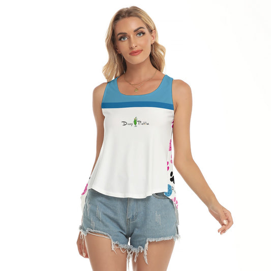 Dizzy Pickle Sassy White Blue Women's Pickleball Open-Backed Sleeveless Tank Top