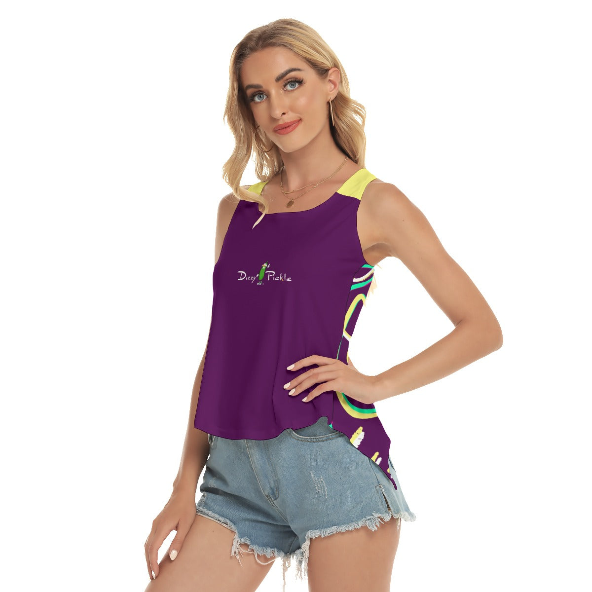 Dizzy Pickle Charlotte Wiggles Plum Women's Pickleball Open-Backed Sleeveless Tank Top