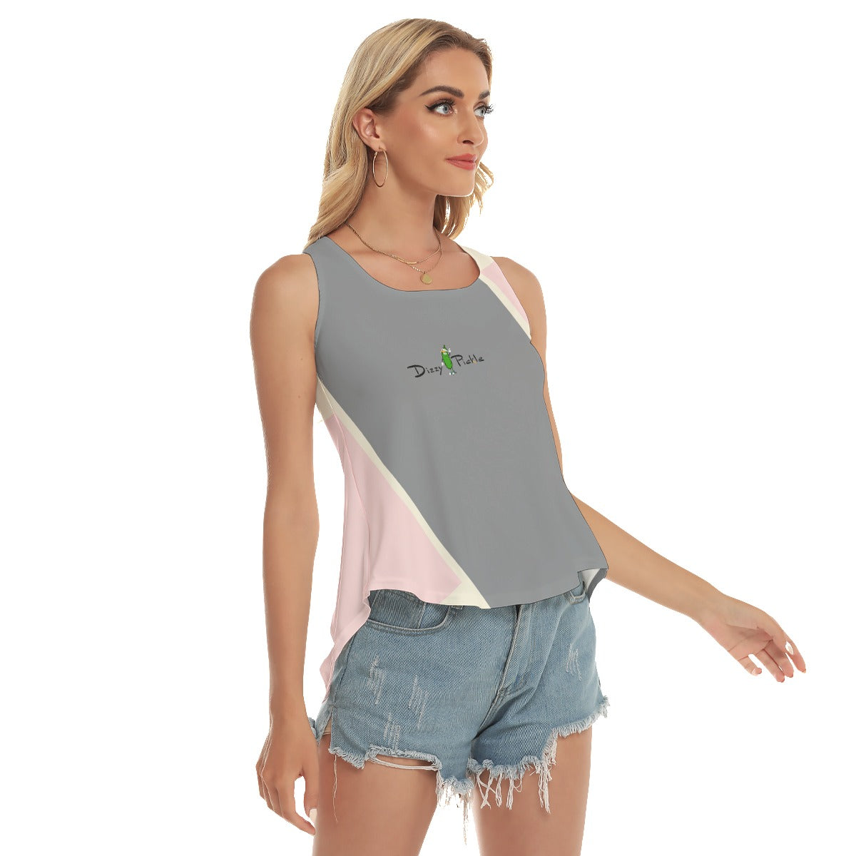 Vickie - Gray/Pink/Cream - Pickleball Open-Backed Tank Top by Dizzy Pickle