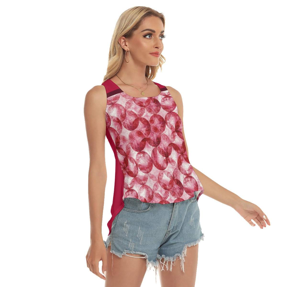 Heidi - RW - Bubbles/Red - Pickleball Open-Backed Tank Top by Dizzy Pickle