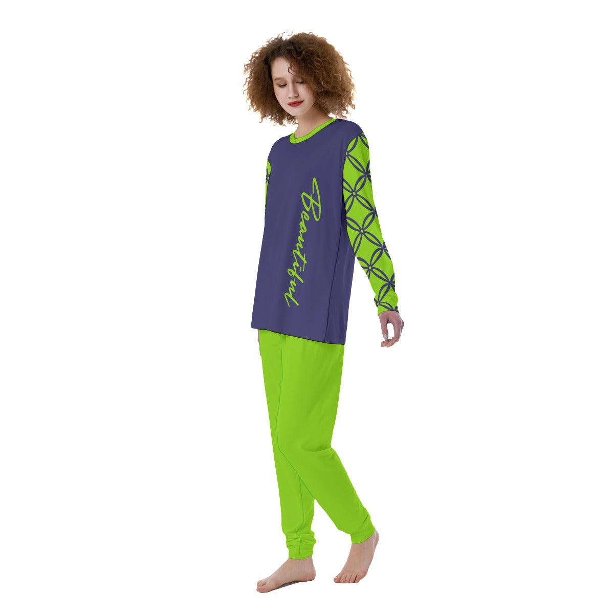 Dizzy Pickle Beautiful Women's Pickleball Long Sleeves and Long Pants Pajamas Set Eggplant Green