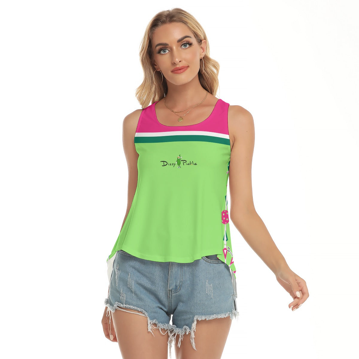 Dizzy Pickle Penny PG Lime Green Paddles Women's Pickleball Open-Backed Sleeveless Tank Top