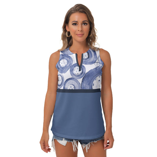 Heidi - BW - Main/Blue - Women's Pickleball Sleeveless V-Neck Top by Dizzy Pickle