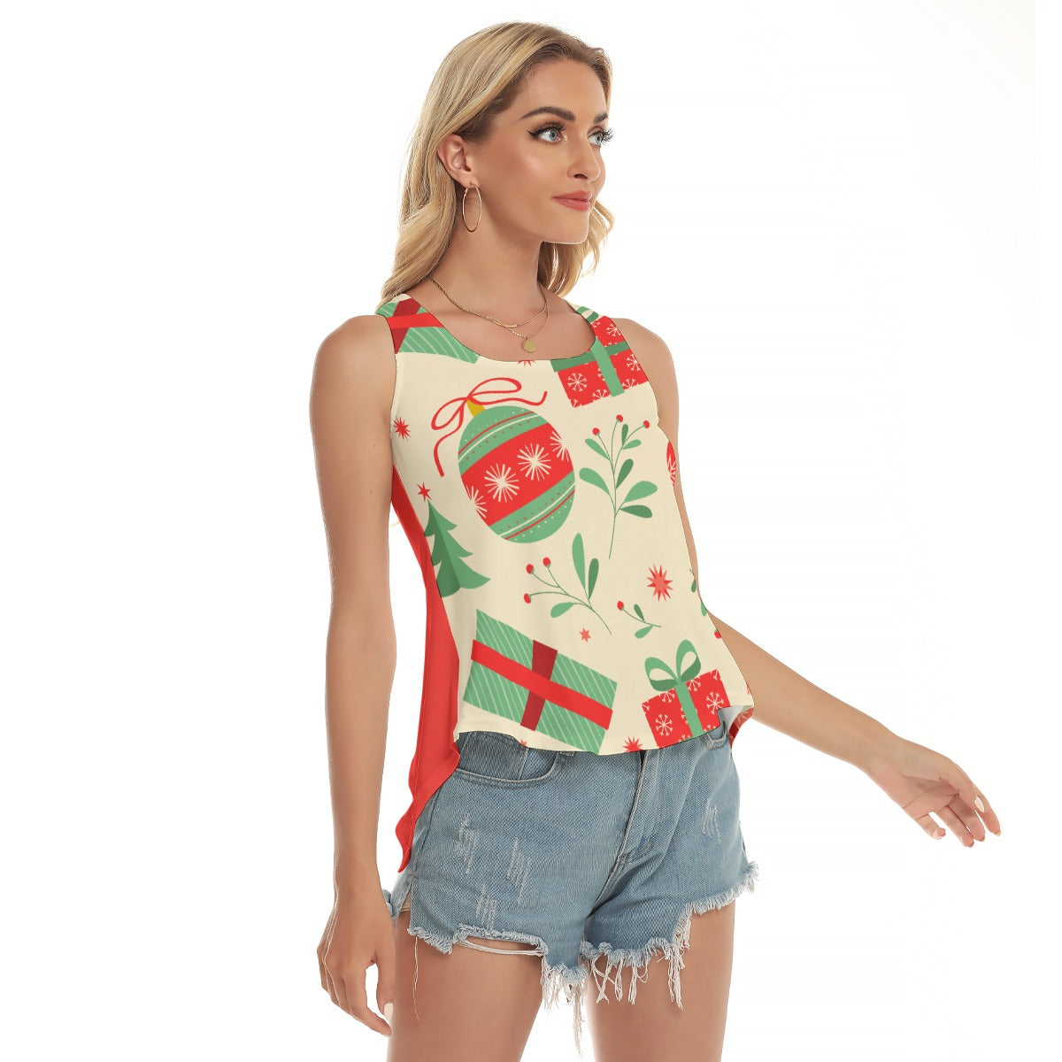 Dizzy Pickle Christmas Presents Wonders and Joy Women's Pickleball Open-Backed Sleeveless Tank Top