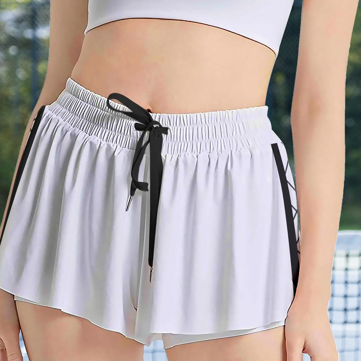 Lisa - White/Black Solid - Pickleball Women's Sport Culottes with Pockets by Dizzy Pickle