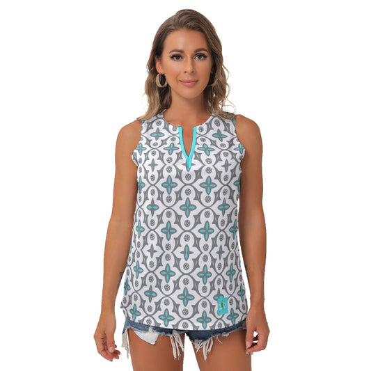 Shelby - White - Women's Pickleball Sleeveless V-Neck Top by Dizzy Pickle