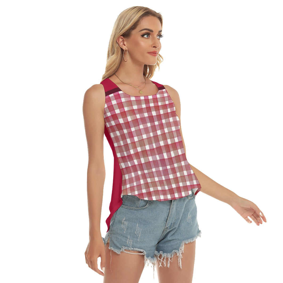 Heidi - RW - Gingham/Red - Pickleball Open-Backed Tank Top by Dizzy Pickle