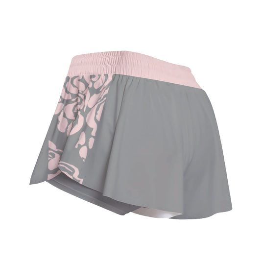 Vickie - Bloom - Gray/Pink - Pickleball Women's Sport Culottes with Pockets by Dizzy Pickle