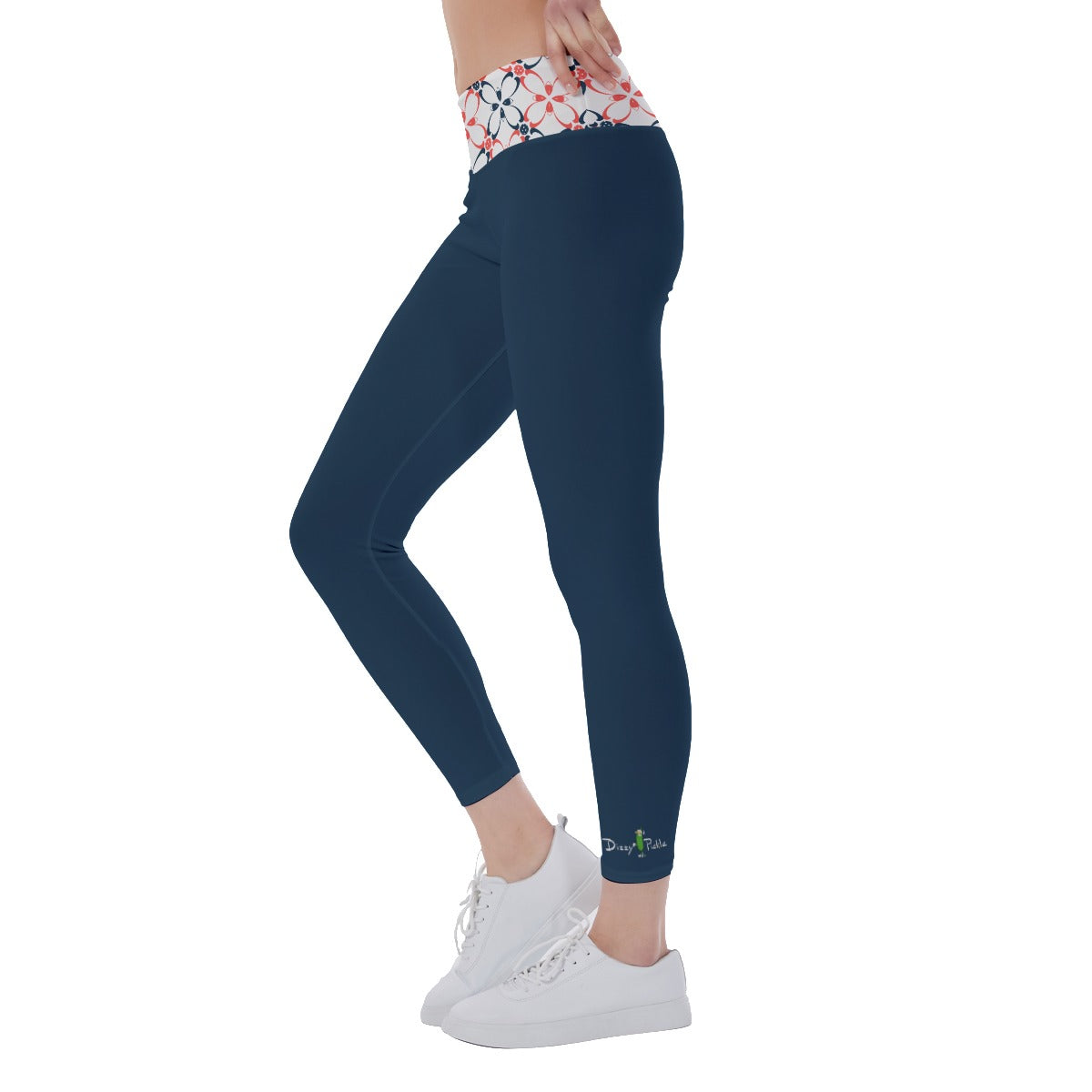 Van - Navy Blue/White Petals - Women's Pickleball Leggings by Dizzy Pickle