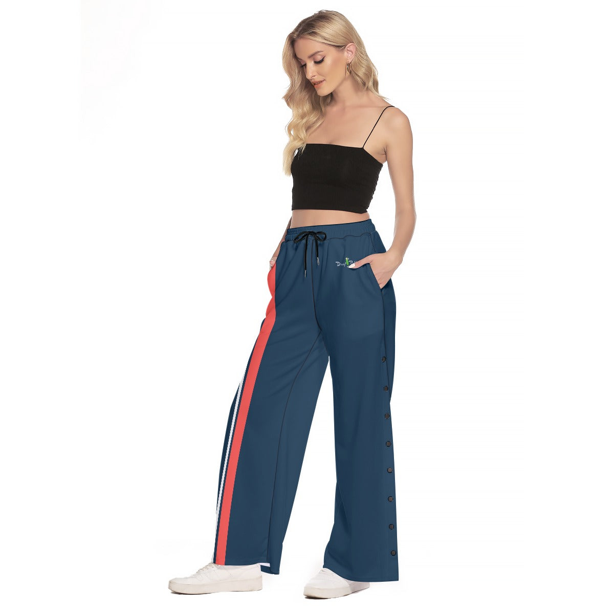 Van - Navy Blue - Race Stripes - Women's Side-Slit Pants by Dizzy Pickle