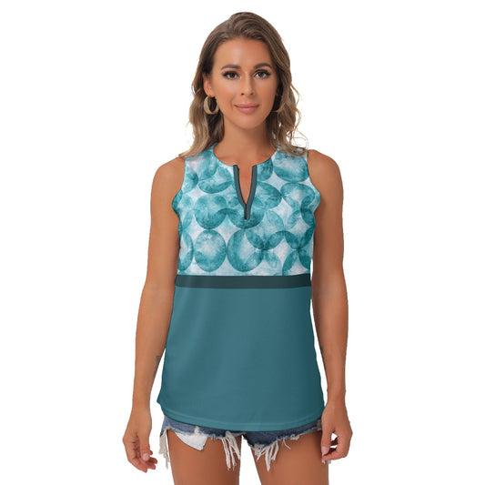 Heidi - TW - Bubbles/Teal - Women's Pickleball Sleeveless V-Neck Top by Dizzy Pickle