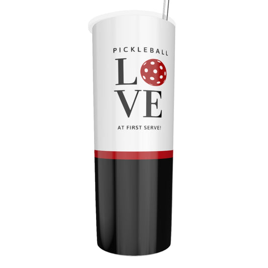 Dizzy Pickle Love at First Serve Red/Black Glitter Tumbler With Stainless Steel Straw 20oz