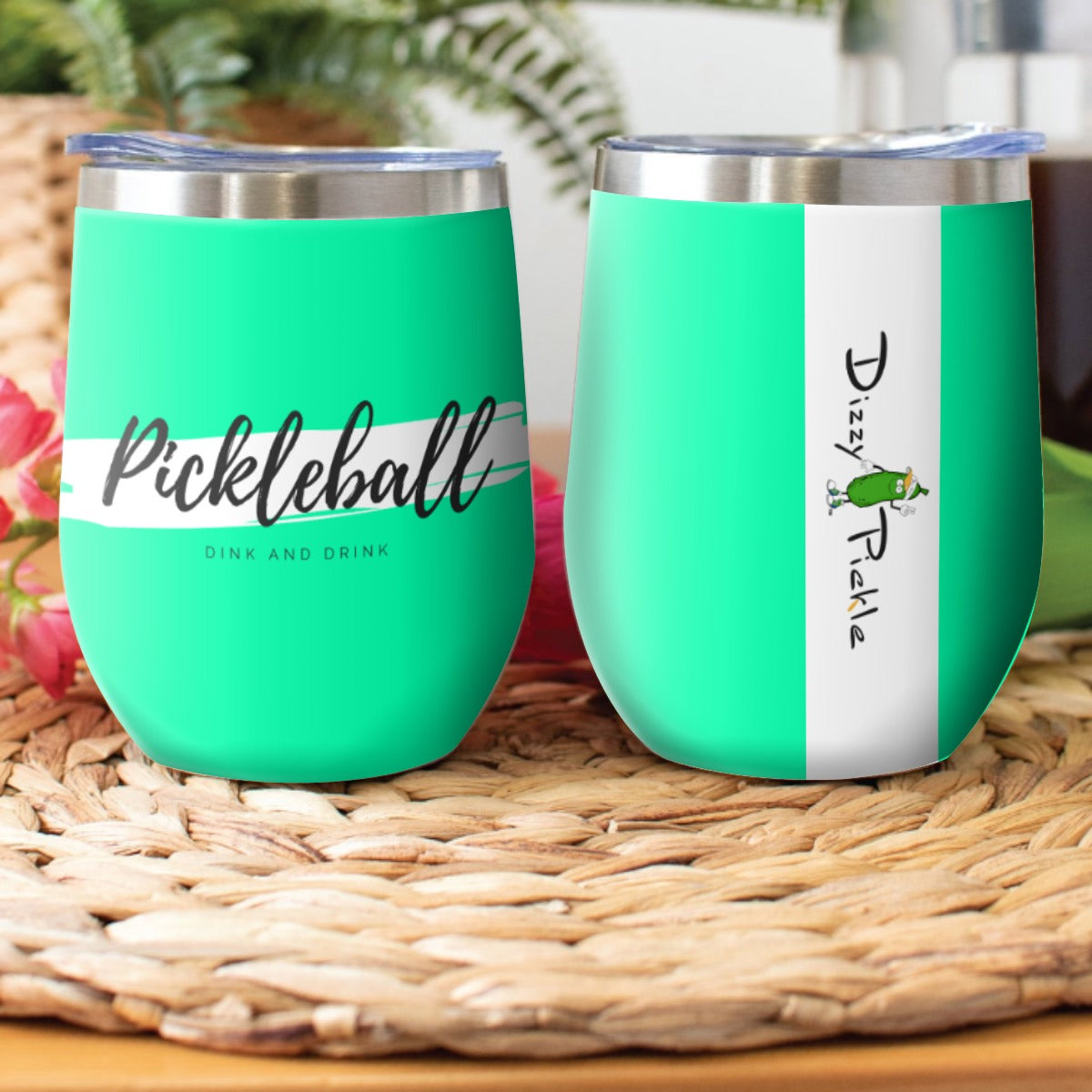Pickleball Dink and Drink - Seafoam- Stainless Steel Wine Tumbler by Dizzy Pickle