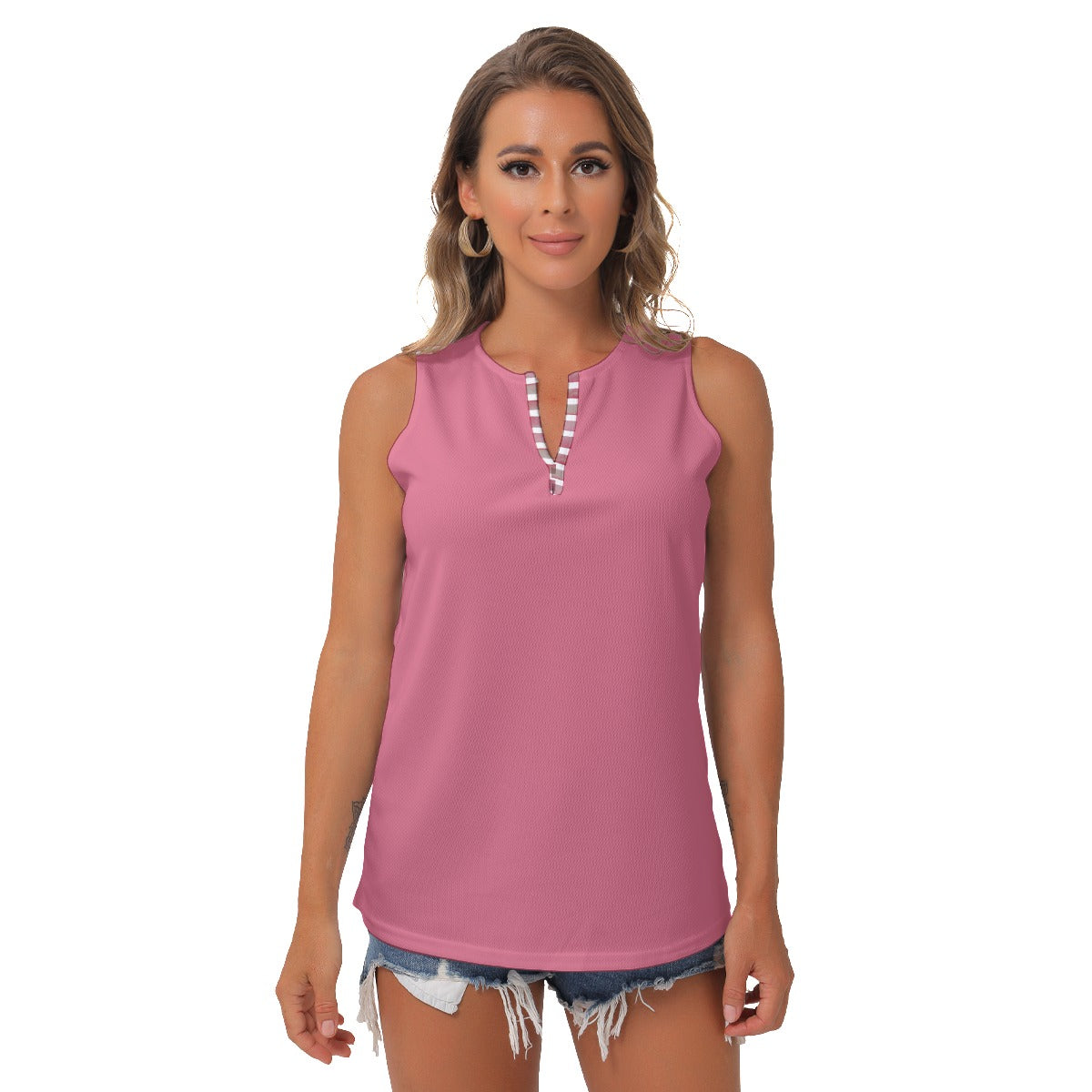 Heidi - RW - Rose - Women's Pickleball Sleeveless V-Neck Top by Dizzy Pickle