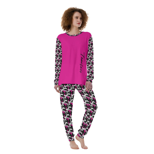 Dizzy Pickle Fearless Women's Pickleball Long Sleeve and Long Pants Pajamas Set Hot Pink