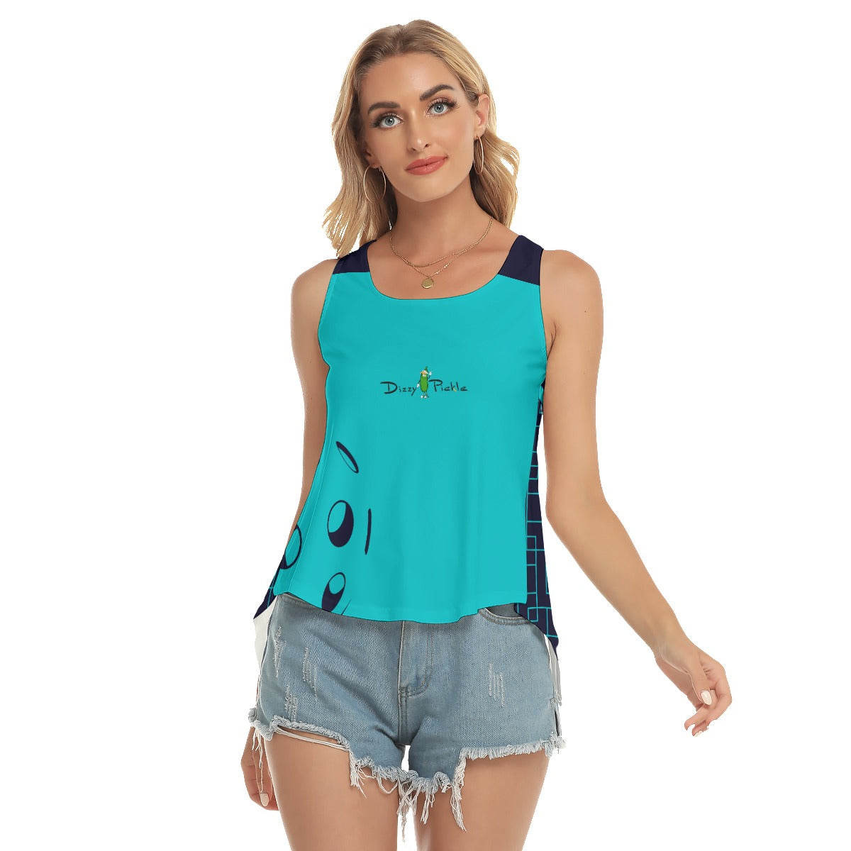 Lisa - Teal/Blue - Pickleball Open-Backed Tank Top by Dizzy Pickle