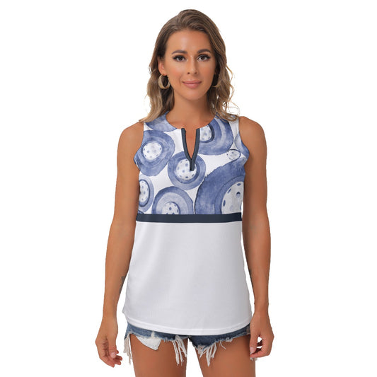 Heidi - BW - Main/White - Women's Pickleball Sleeveless V-Neck Top by Dizzy Pickle