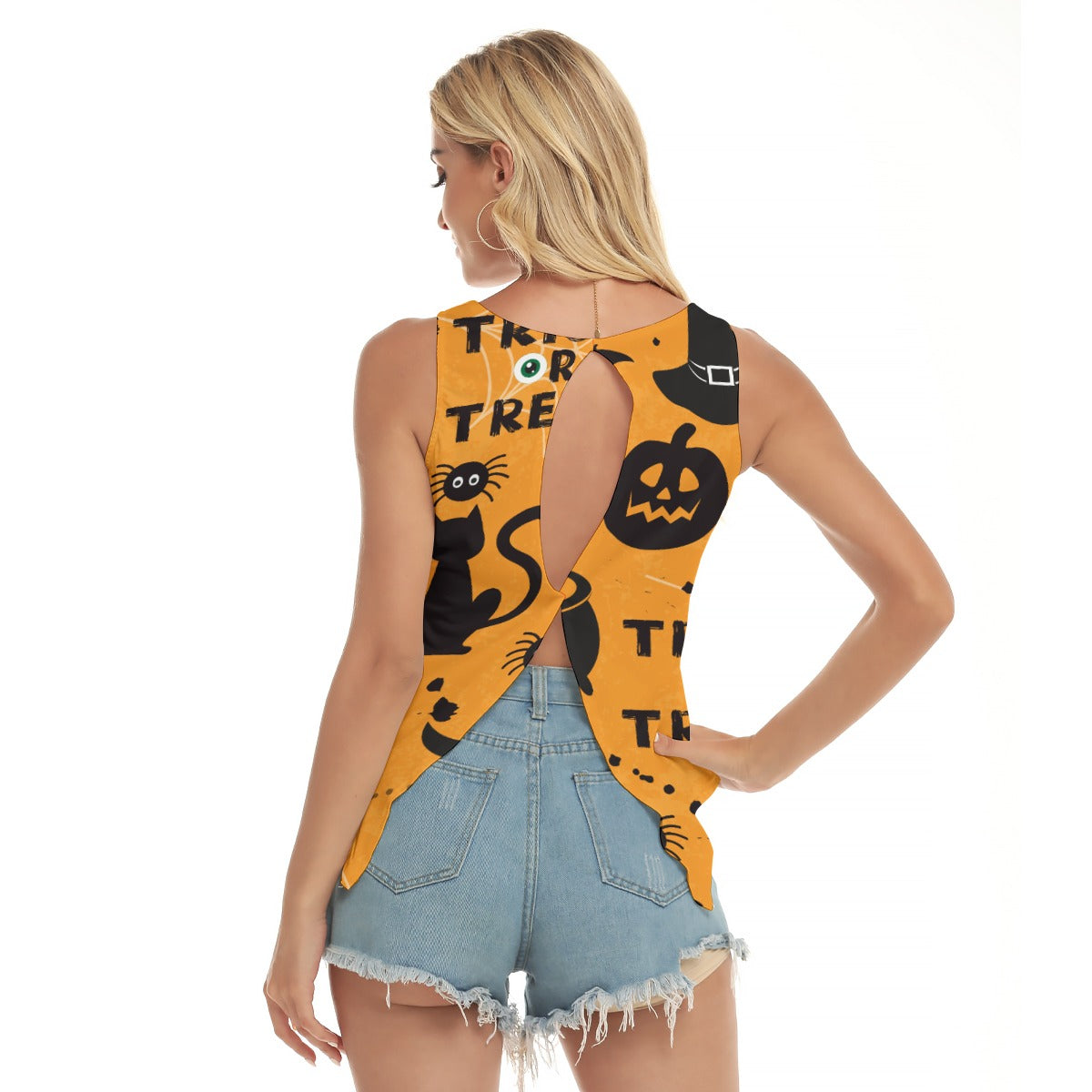 Dizzy Pickle Halloween Trick or Treat Orange Women's Pickleball Open-Backed Sleeveless Tank Top