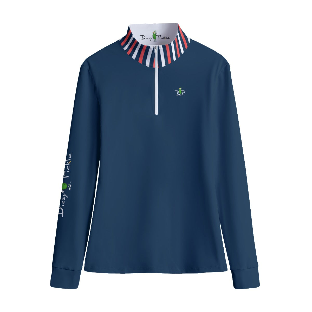 Van - Navy Blue - Stripes - Women's Quarter Zip Long Sleeve Casual Pullover by Dizzy Pickle