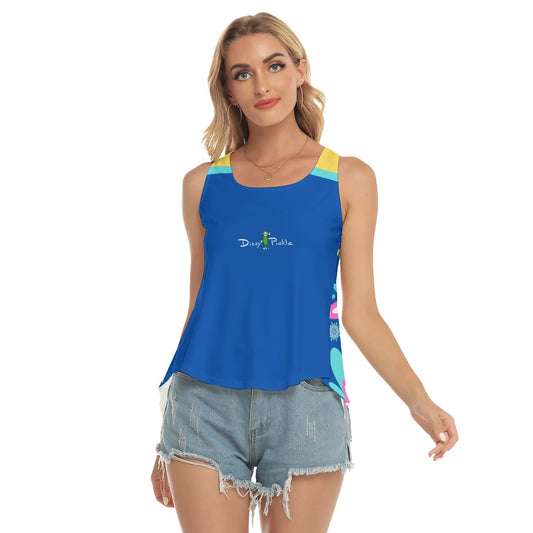 Dizzy Pickle Donna Blue Flowers Women's Pickleball Open-Backed Sleeveless Tank Top