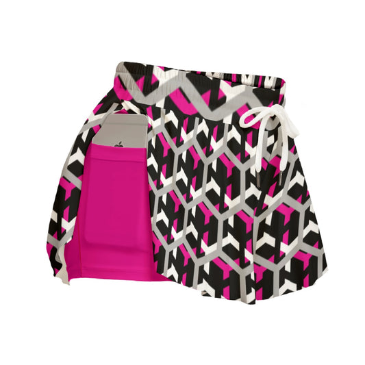 Dizzy Pickle Fearless Pickleball Women's Sport Culottes Skorts with Inner Shorts and Pockets Hot Pink Black