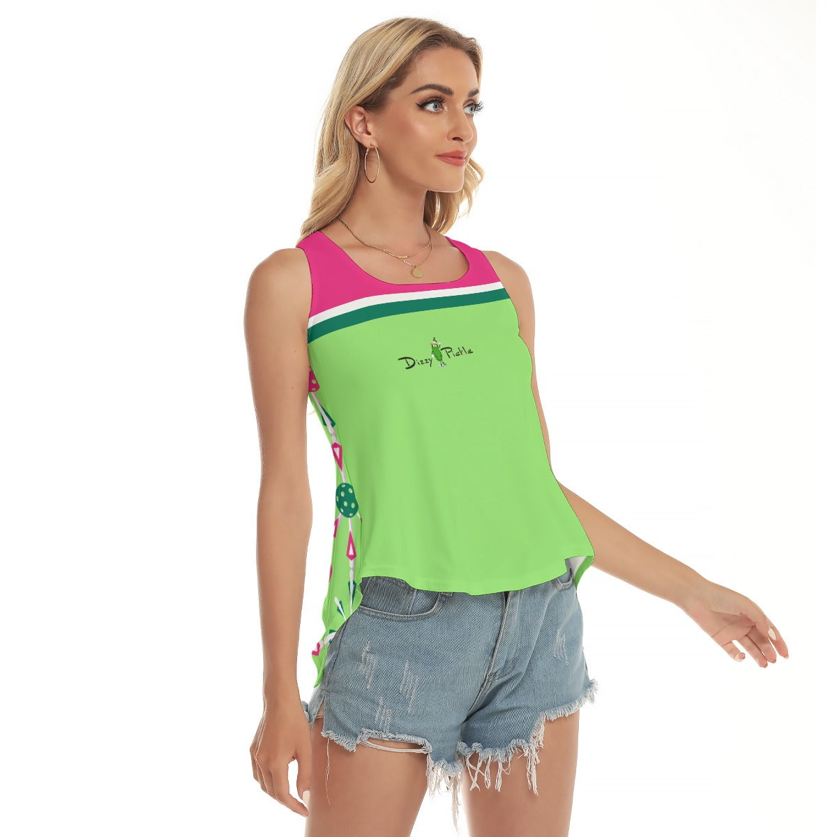 Dizzy Pickle Penny PG Lime Green Paddles Women's Pickleball Open-Backed Sleeveless Tank Top