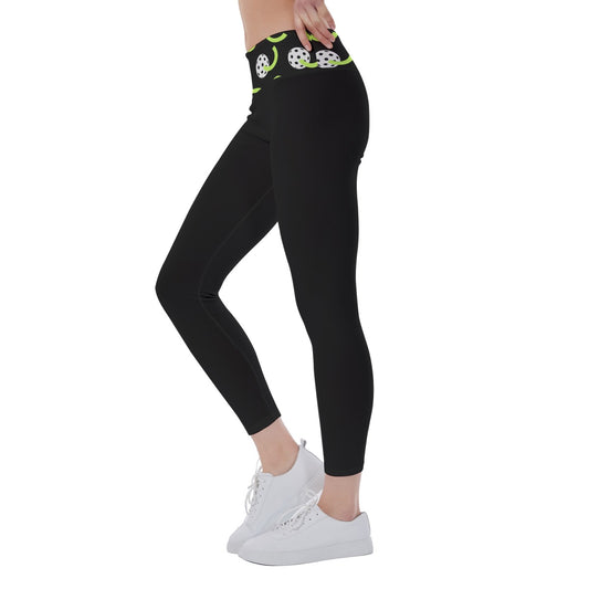 Dizzy Pickle Believe Black Black Women's Pickleball Mid-Fit Leggings