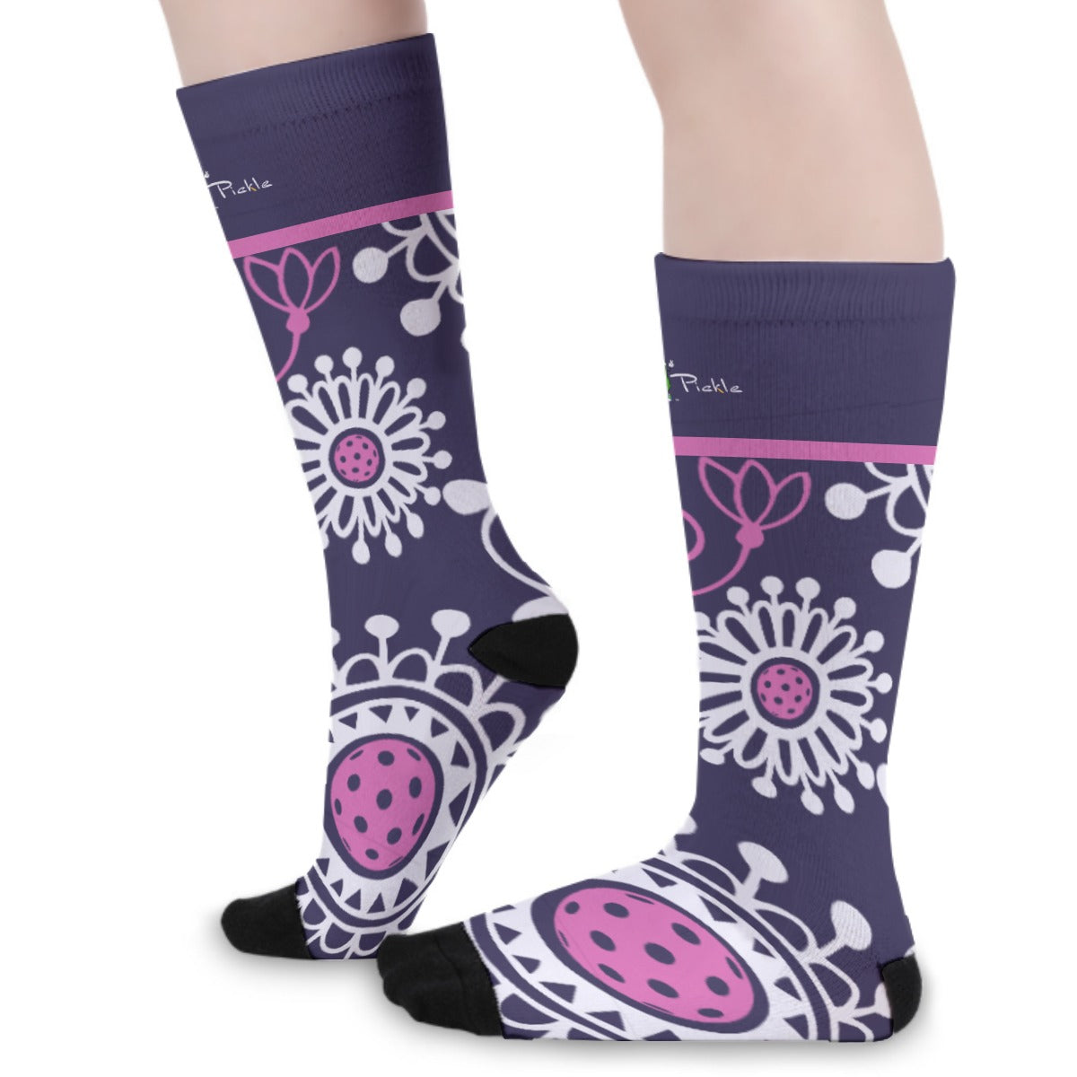 Coming Up Daisies - Plum/Pink - Pickleball Long Socks by Dizzy Pickle