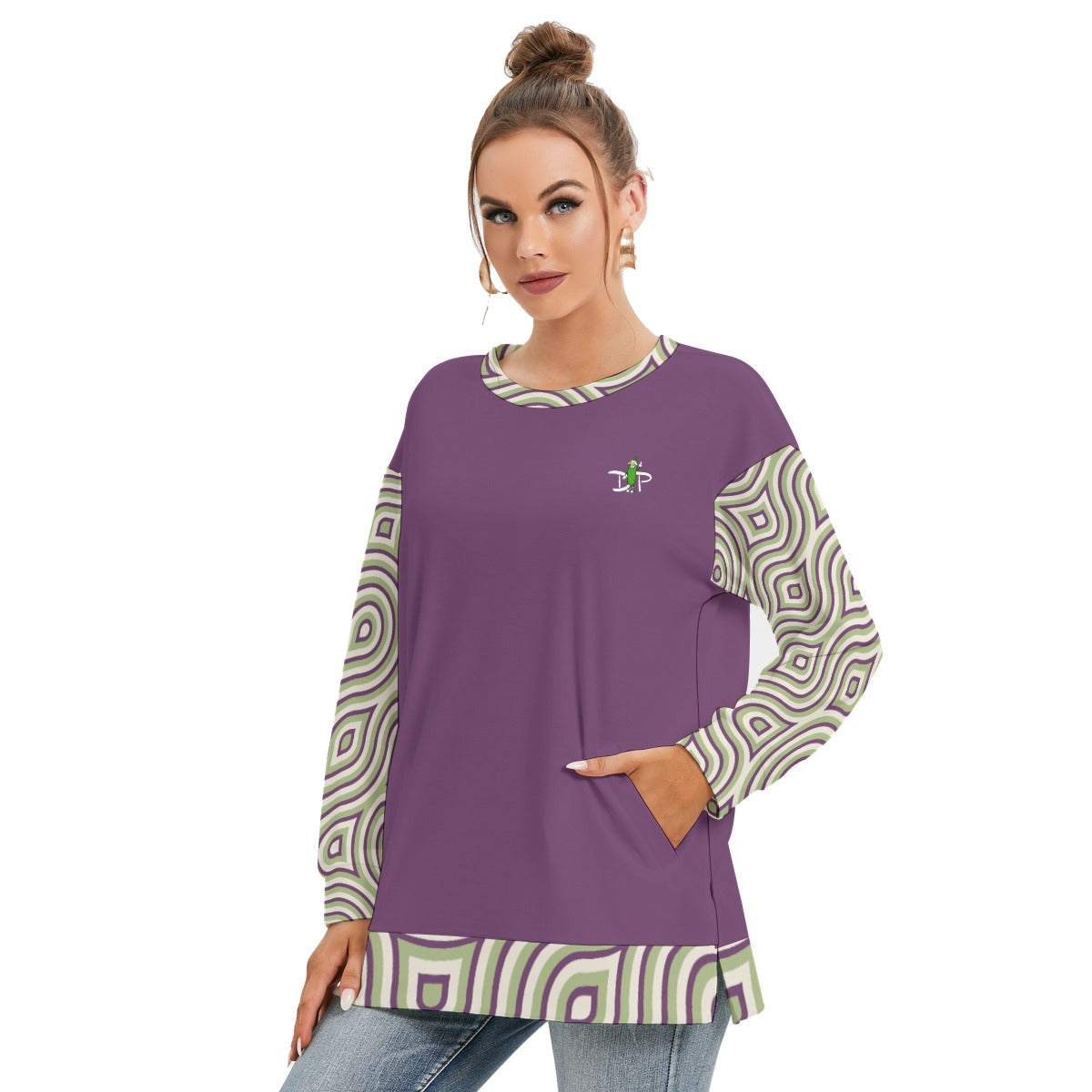 Dizzy Pickle Heather Wiggles Women's Pickleball Side Split O-Neck Sweatshirt