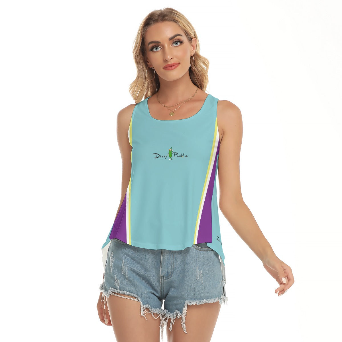 Dizzy Pickle April Teal Women's Pickleball Open-Backed Sleeveless Tank Top