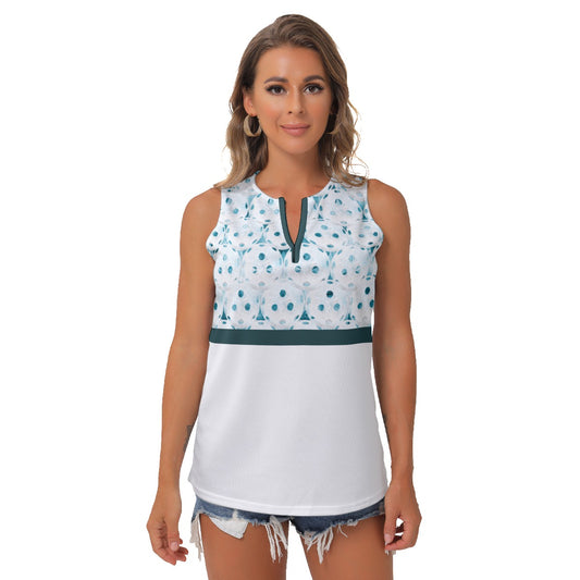 Heidi - TW - Balls/White - Women's Pickleball Sleeveless V-Neck Top by Dizzy Pickle