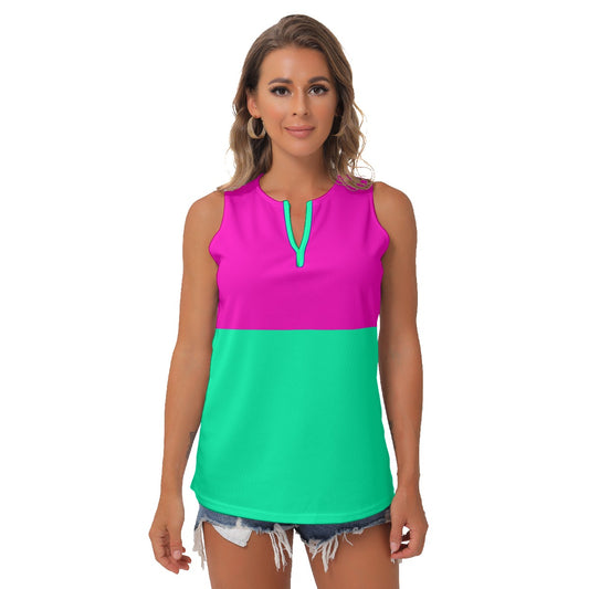 Dizzy Pickle Charlotte Solid Aqua/Pink Women's Pickleball Sleeveless V-Neck Top