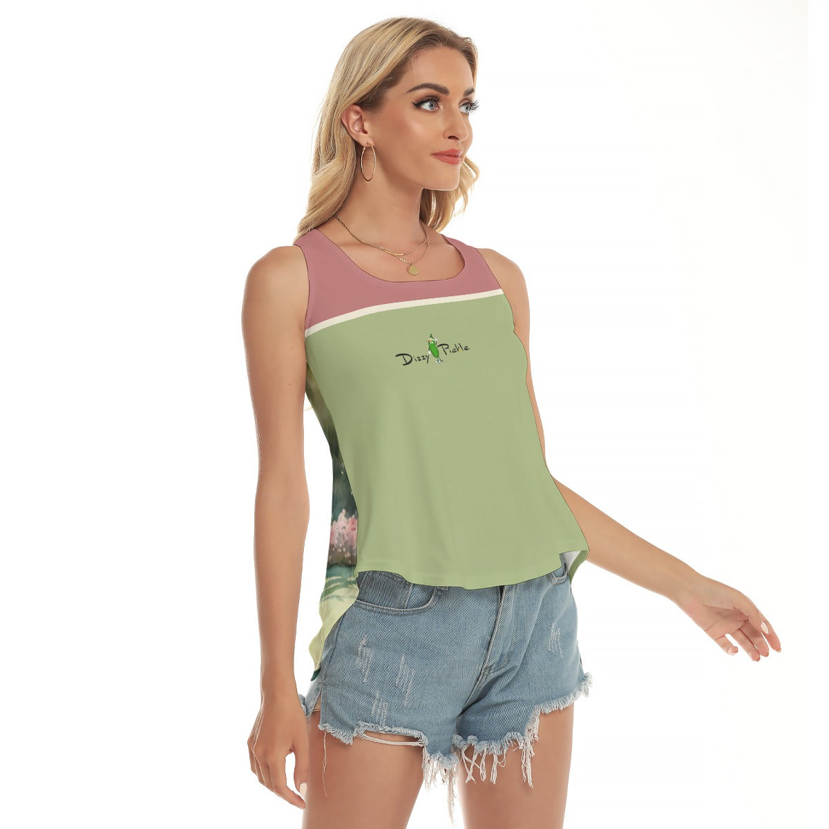 Dizzy Pickle Springtime in Augusta Limited Edition Sage Women's Open-Backed Sleeveless Tank Top