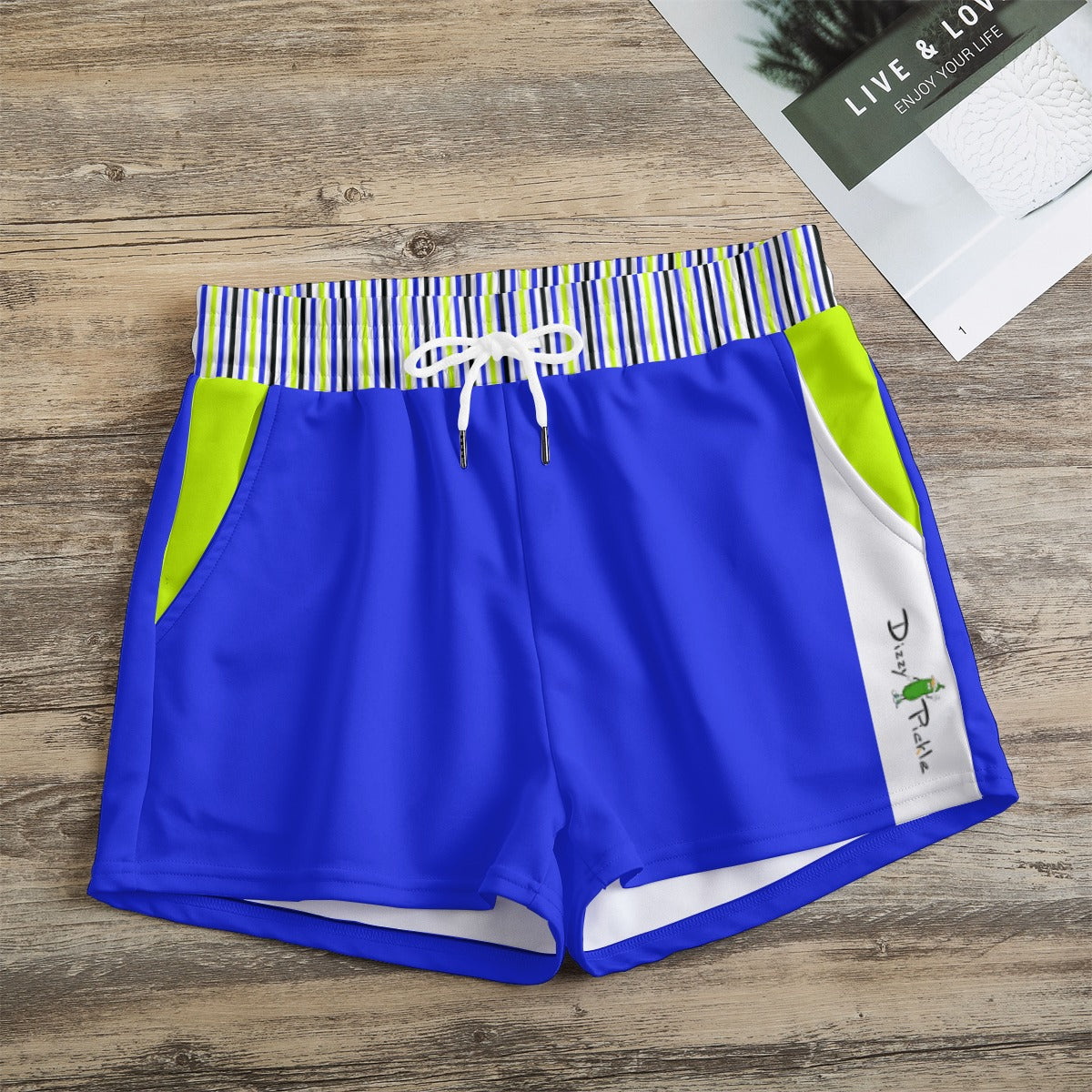 Dizzy Pickle Connie Stripes Women's Pickleball Casual Shorts with Pockets Cobalt