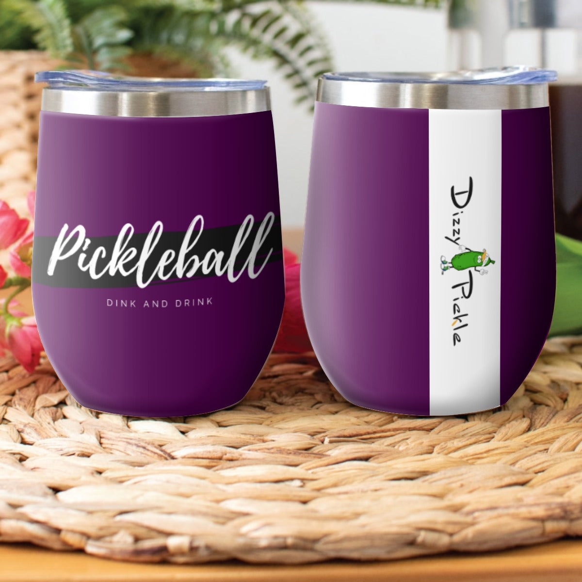 Pickleball Dink and Drink - Royal Plum - Stainless Steel Wine Tumbler by Dizzy Pickle