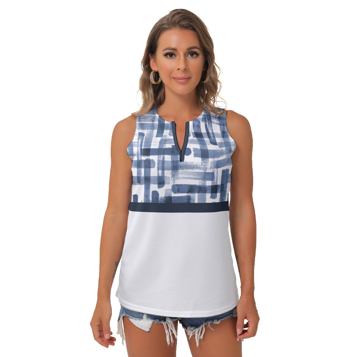 Heidi - BW - Weave/White - Women's Pickleball Sleeveless V-Neck Top by Dizzy Pickle