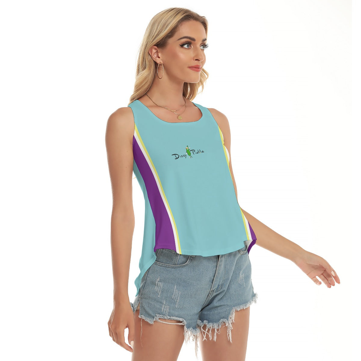 Dizzy Pickle April Teal Women's Pickleball Open-Backed Sleeveless Tank Top