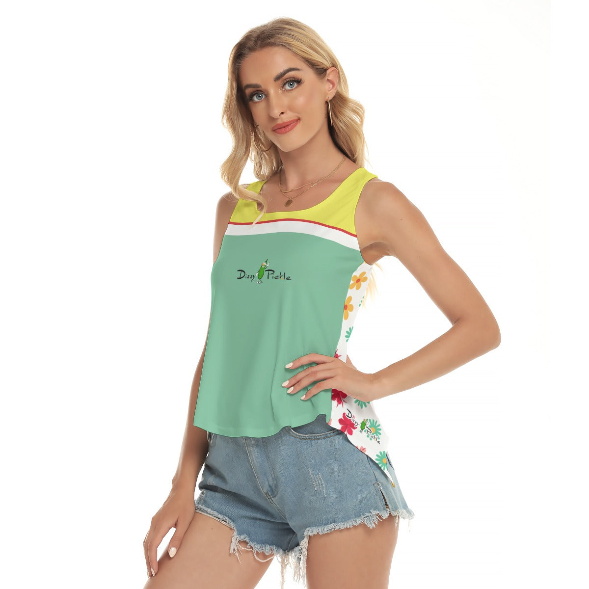 Dizzy Pickle Hannah Flowers Women's Pickleball Open-Backed Sleeveless Tank Top