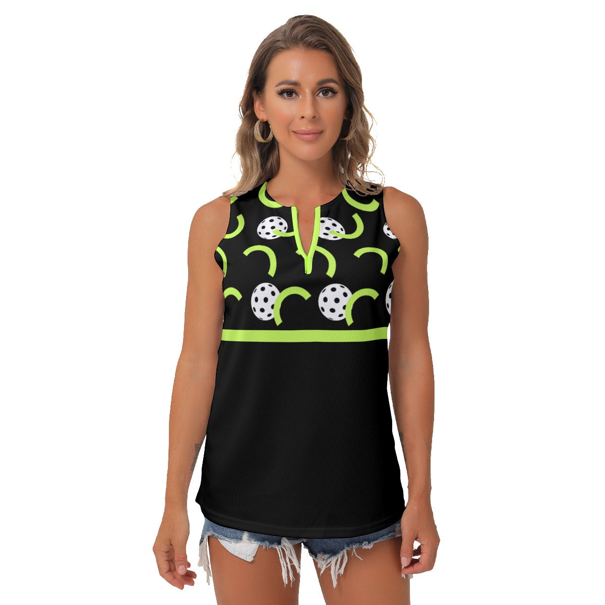 Dizzy Pickle Believe Black Black Women's Pickleball Sleeveless V-Neck Top