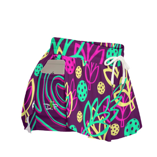 Dizzy Pickle Charlotte Leaves Pickleball Women's Sport Culottes Skorts with Inner Shorts and Pockets Plum